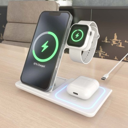 AISENS ASCH-15W3WC044-W Caricabatterie per dispositivi mobili Auricolare, Telefono cellulare, Smartphone, Orologio intelligente Bianco USB Carica wireless Ricarica rapida Interno