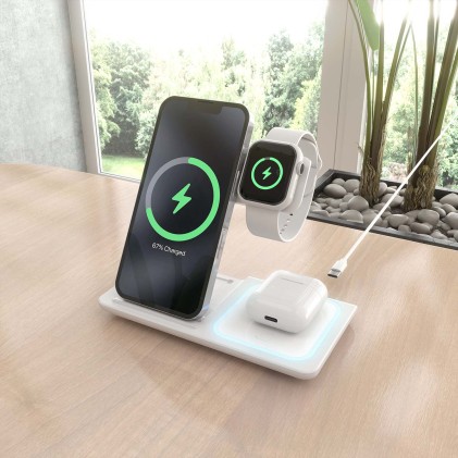 AISENS ASCH-15W3WC044-W Caricabatterie per dispositivi mobili Auricolare, Telefono cellulare, Smartphone, Orologio intelligente Bianco USB Carica wireless Ricarica rapida Interno