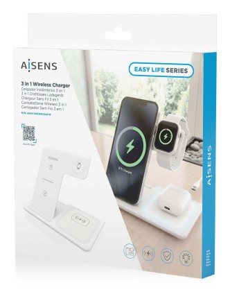 AISENS ASCH-15W3WC044-W Caricabatterie per dispositivi mobili Auricolare, Telefono cellulare, Smartphone, Orologio intelligente Bianco USB Carica wireless Ricarica rapida Interno