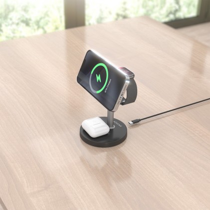 AISENS ASCH-15W3WC066-BK Caricabatterie per dispositivi mobili Cuffie, Smartphone, Orologio intelligente Nero USB Carica wireless Interno