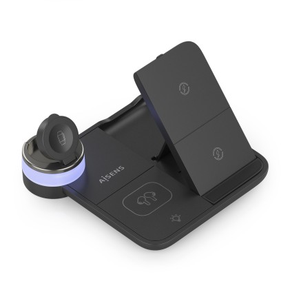 AISENS ASCH-15W4WC062-BK Caricabatterie per dispositivi mobili Cuffie, Smartphone, Orologio intelligente Nero USB Carica wireless Interno