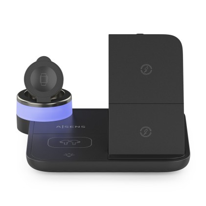 AISENS ASCH-15W4WC062-BK Caricabatterie per dispositivi mobili Cuffie, Smartphone, Orologio intelligente Nero USB Carica wireless Interno