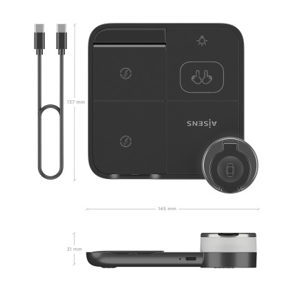 AISENS ASCH-15W4WC062-BK Caricabatterie per dispositivi mobili Cuffie, Smartphone, Orologio intelligente Nero USB Carica wireless Interno