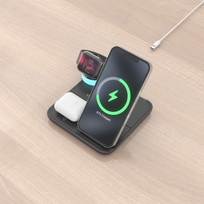 AISENS ASCH-15W4WC062-BK Caricabatterie per dispositivi mobili Cuffie, Smartphone, Orologio intelligente Nero USB Carica wireless Interno