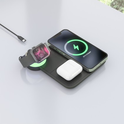 AISENS ASCH-15W4WC062-BK Caricabatterie per dispositivi mobili Cuffie, Smartphone, Orologio intelligente Nero USB Carica wireless Interno