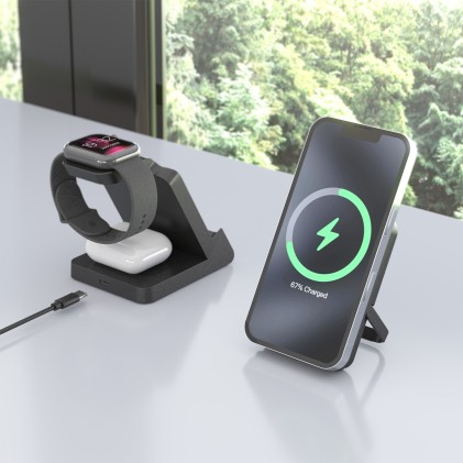 AISENS ASCH-15W4WC064-BK Caricabatterie per dispositivi mobili Cuffie, Smartphone, Orologio intelligente Nero USB Carica wireless Interno