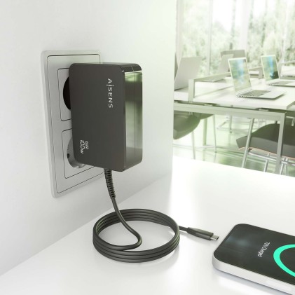 AISENS ASCH-1PD100WL50-BK Caricabatterie per dispositivi mobili Fotocamera, GPS, Telefono cellulare, Computer portatile, Smartphone, Tablet, Universale Nero AC Ricarica rapida Interno