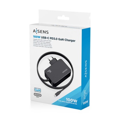 AISENS ASCH-1PD100WL50-BK Caricabatterie per dispositivi mobili Fotocamera, GPS, Telefono cellulare, Computer portatile, Smartphone, Tablet, Universale Nero AC Ricarica rapida Interno