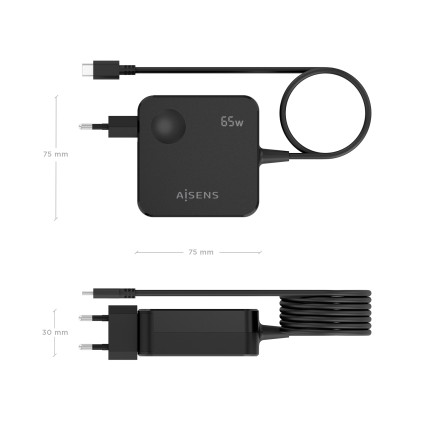 AISENS ASCH-1PD65WL80-BK Caricabatterie per dispositivi mobili Smartphone, Telefono cellulare, Tablet, Console portatile, Universale, Computer portatile Nero AC Ricarica rapida Interno