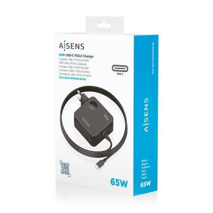 AISENS ASCH-1PD65WL80-BK Caricabatterie per dispositivi mobili Smartphone, Telefono cellulare, Tablet, Console portatile, Universale, Computer portatile Nero AC Ricarica rapida Interno