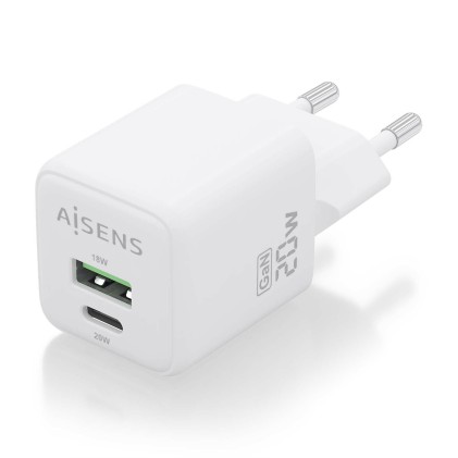 AISENS ASCH-20W2P010-W Caricabatterie per dispositivi mobili Universale Bianco AC Ricarica rapida Interno