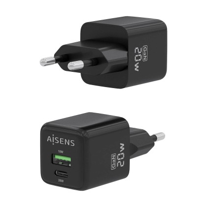 AISENS ASCH-20W2P011-BK Caricabatterie per dispositivi mobili Universale Nero AC Ricarica rapida Interno