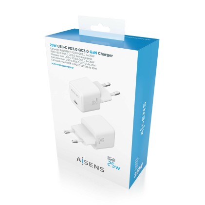AISENS ASCH-25W1P012-W Caricabatterie per dispositivi mobili Universale Bianco AC Ricarica rapida Interno