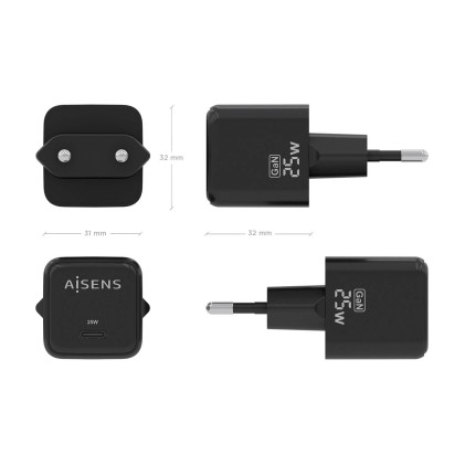 AISENS ASCH-25W1P013-BK Caricabatterie per dispositivi mobili Universale Nero AC Ricarica rapida Interno