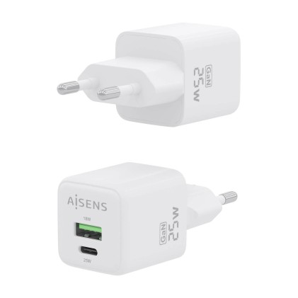 AISENS ASCH-25W2P014-W Caricabatterie per dispositivi mobili Universale Bianco AC Ricarica rapida Interno