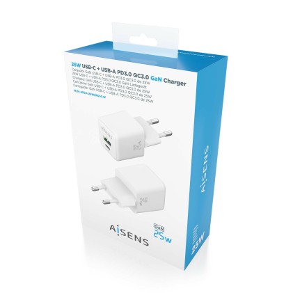 AISENS ASCH-25W2P014-W Caricabatterie per dispositivi mobili Universale Bianco AC Ricarica rapida Interno