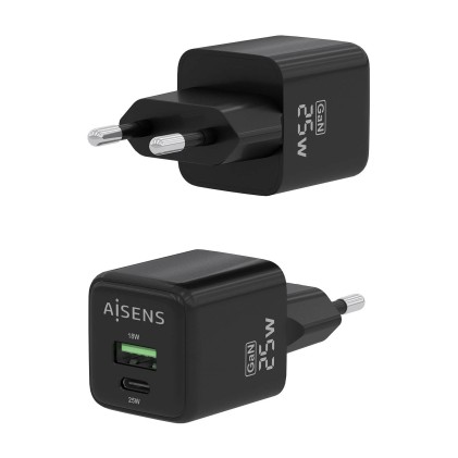 AISENS ASCH-25W2P015-BK Caricabatterie per dispositivi mobili Universale Nero AC Ricarica rapida Interno