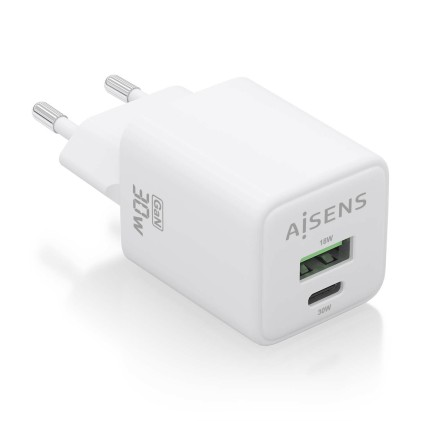 AISENS ASCH-30W2P037-W Caricabatterie per dispositivi mobili Universale Bianco AC Ricarica rapida Interno