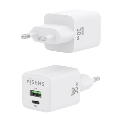 AISENS ASCH-30W2P037-W Caricabatterie per dispositivi mobili Universale Bianco AC Ricarica rapida Interno