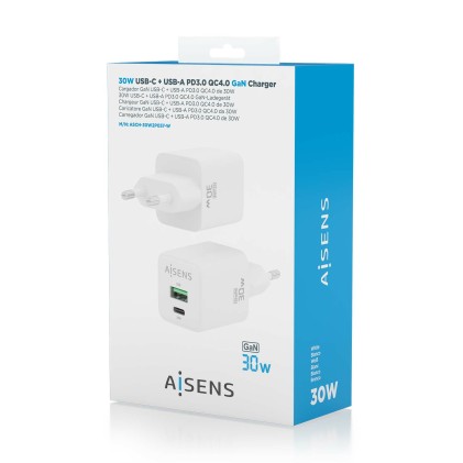 AISENS ASCH-30W2P037-W Caricabatterie per dispositivi mobili Universale Bianco AC Ricarica rapida Interno