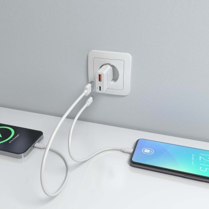 AISENS ASCH-30W2P046-W Caricabatterie per dispositivi mobili Fotocamera, MP3, MP4, Telefono cellulare, Navigatore, Computer portatile, Console portatile, Smartphone, Tablet, Universale Bianco AC Ricarica rapida Interno