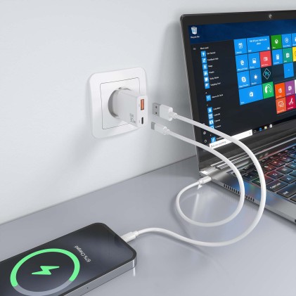 AISENS ASCH-30W2P046-W Caricabatterie per dispositivi mobili Fotocamera, MP3, MP4, Telefono cellulare, Navigatore, Computer portatile, Console portatile, Smartphone, Tablet, Universale Bianco AC Ricarica rapida Interno