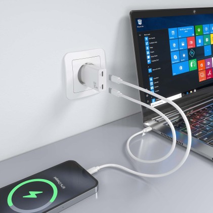 AISENS ASCH-30W2P048-W Caricabatterie per dispositivi mobili Fotocamera, MP3, MP4, Telefono cellulare, Navigatore, Computer portatile, Console portatile, Smartphone, Tablet, Universale Bianco AC Ricarica rapida Interno