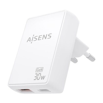 AISENS ASCH-30W2P074-W Caricabatterie per dispositivi mobili Fotocamera, Telefono cellulare, Computer portatile, Smartphone, Tablet, Universale Bianco AC Ricarica rapida Interno