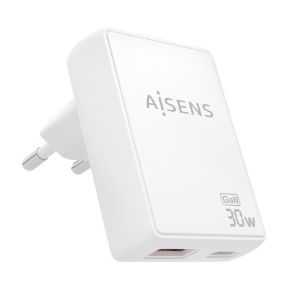 AISENS ASCH-30W2P074-W Caricabatterie per dispositivi mobili Fotocamera, Telefono cellulare, Computer portatile, Smartphone, Tablet, Universale Bianco AC Ricarica rapida Interno