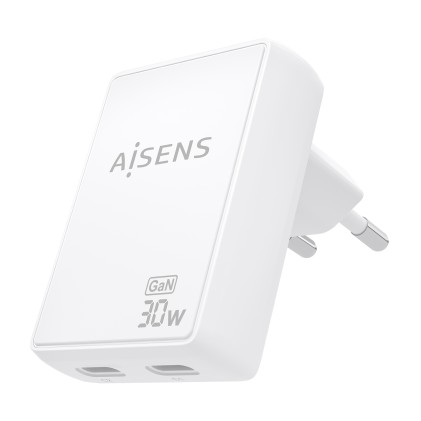 AISENS ASCH-30W2P075-W Caricabatterie per dispositivi mobili Fotocamera, Telefono cellulare, Computer portatile, Smartphone, Tablet, Universale Bianco AC Ricarica rapida Interno