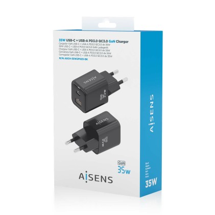 AISENS ASCH-35W2P025-BK Caricabatterie per dispositivi mobili Universale Nero AC Ricarica rapida Interno