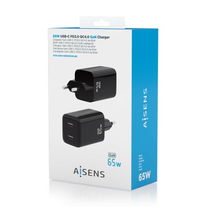 AISENS ASCH-65W2P040-BK Caricabatterie per dispositivi mobili Universale Nero AC Ricarica rapida Interno