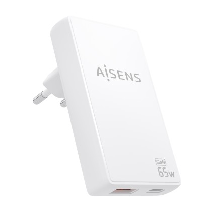 AISENS ASCH-65W2P076-W Caricabatterie per dispositivi mobili Fotocamera, Telefono cellulare, Computer portatile, Smartphone, Tablet, Universale Bianco AC Ricarica rapida Interno