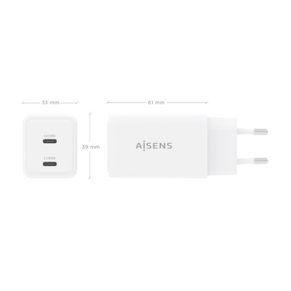 AISENS ASCH-65W2P078-W Caricabatterie per dispositivi mobili Fotocamera, Telefono cellulare, Computer portatile, Smartphone, Tablet, Universale Bianco AC Ricarica rapida Interno