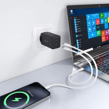 AISENS ASCH-65W2P079-BK Caricabatterie per dispositivi mobili Fotocamera, Telefono cellulare, Computer portatile, Smartphone, Tablet, Universale Nero AC Ricarica rapida Interno