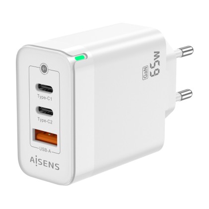 AISENS ASCH-65W3P007-W Caricabatterie per dispositivi mobili Universale Bianco AC Ricarica rapida Interno