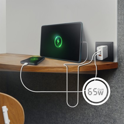 AISENS ASCH-65W3P007-W Caricabatterie per dispositivi mobili Universale Bianco AC Ricarica rapida Interno