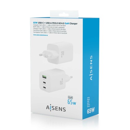AISENS ASCH-65W3P041-W Caricabatterie per dispositivi mobili Universale Bianco AC Ricarica rapida Interno