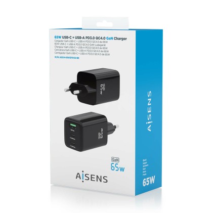 AISENS ASCH-65W3P042-BK Caricabatterie per dispositivi mobili Universale Nero AC Ricarica rapida Interno