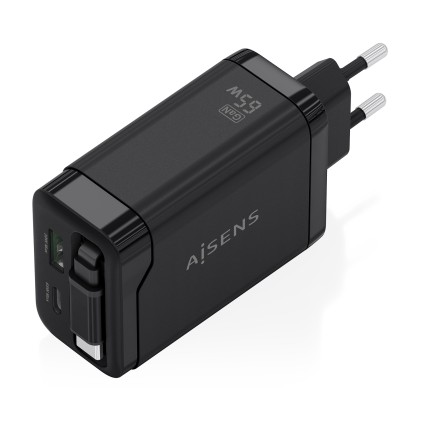 AISENS ASCH-65W3P071-BK Caricabatterie per dispositivi mobili Fotocamera, GPS, Telefono cellulare, Computer portatile, Smartphone, Tablet, Universale Nero AC Ricarica rapida Interno