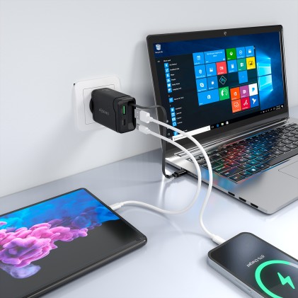 AISENS ASCH-65W3P071-BK Caricabatterie per dispositivi mobili Fotocamera, GPS, Telefono cellulare, Computer portatile, Smartphone, Tablet, Universale Nero AC Ricarica rapida Interno