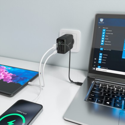 AISENS ASCH-65W3P071-BK Caricabatterie per dispositivi mobili Fotocamera, GPS, Telefono cellulare, Computer portatile, Smartphone, Tablet, Universale Nero AC Ricarica rapida Interno