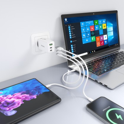 AISENS ASCH-65W3P072-W Caricabatterie per dispositivi mobili Fotocamera, GPS, Telefono cellulare, Computer portatile, Smartphone, Tablet, Universale Bianco AC Ricarica rapida Interno