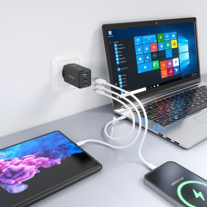 AISENS ASCH-65W3P073-BK Caricabatterie per dispositivi mobili Fotocamera, GPS, Telefono cellulare, Computer portatile, Smartphone, Tablet, Universale Nero AC Ricarica rapida Interno