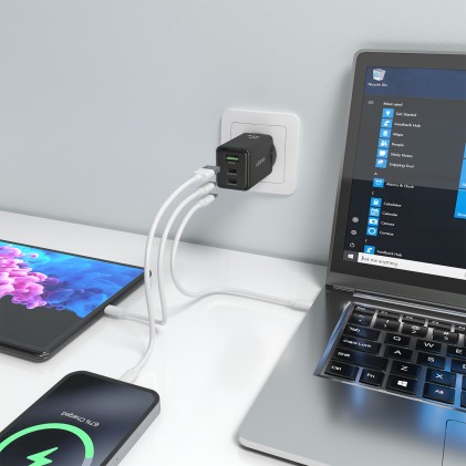 AISENS ASCH-65W3P073-BK Caricabatterie per dispositivi mobili Fotocamera, GPS, Telefono cellulare, Computer portatile, Smartphone, Tablet, Universale Nero AC Ricarica rapida Interno