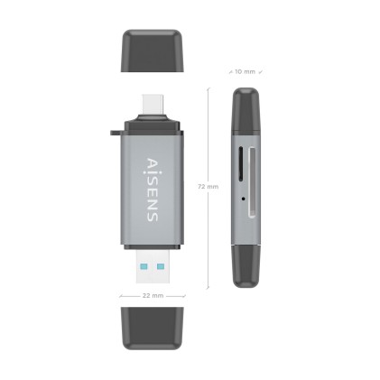AISENS ASCR-2AC11-GR lettore di schede USB 3.2 Gen 1 (3.1 Gen 1) Type-A/Type-C Grigio