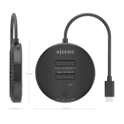 AISENS ASDS-2M2N05-BK docking station per unità di archiviazione USB 3.2 Gen 2 (3.1 Gen 2) Type-C Nero