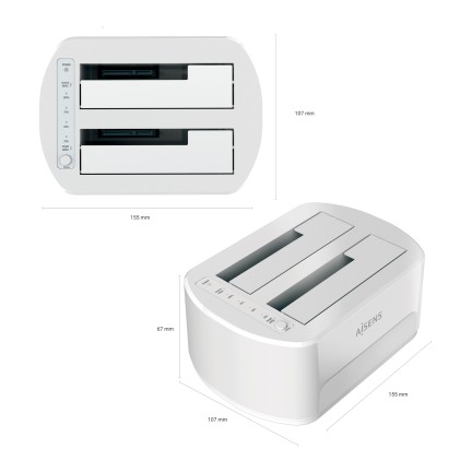 AISENS ASDS-D02W docking station per unit&agrave; di archiviazione USB 3.2 Gen 1 (3.1 Gen 1) Type-B Bianco