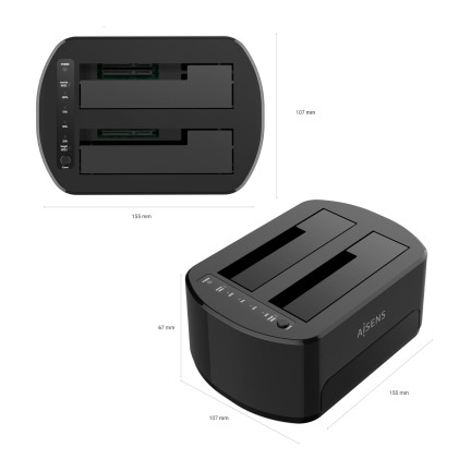 AISENS ASDS-D03B docking station per unità di archiviazione USB 3.2 Gen 1 (3.1 Gen 1) Type-B Nero