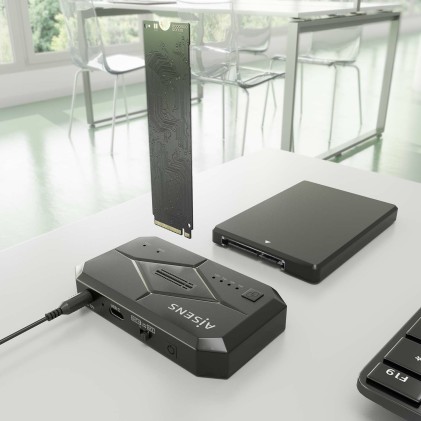 AISENS ASDS-M2SATA04B docking station per unità di archiviazione USB 3.2 Gen 1 (3.1 Gen 1) Type-C Nero